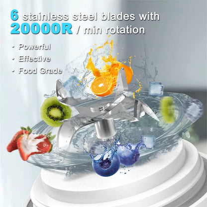 Portable Blender Juicer – Personal-Size Blender for Shakes and Smoothies with 6 Blades
